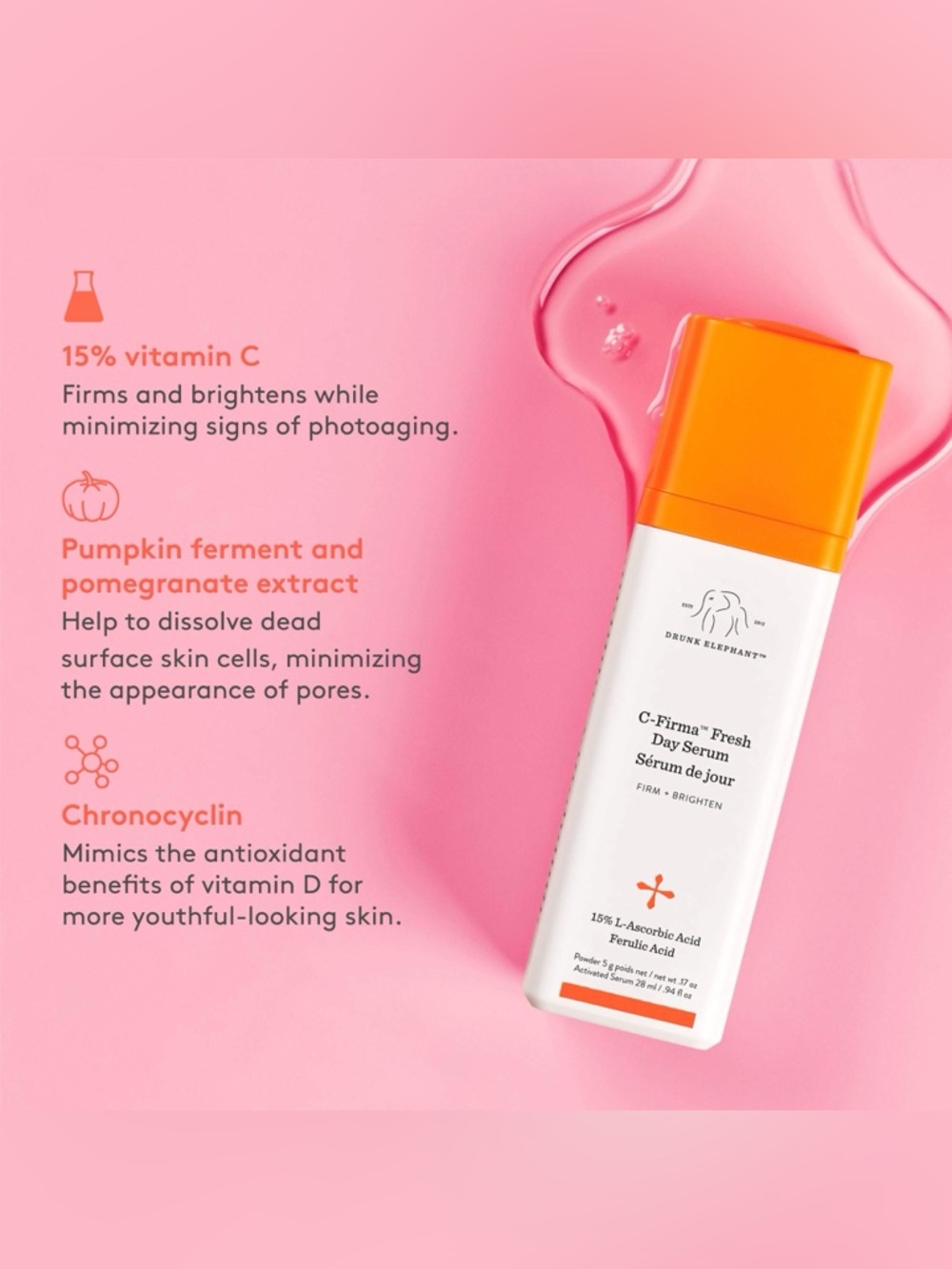 Drunk Elephant C-Firma™ Fresh Day Serum (Full Size) firm + brighten
New in box - Picture 6 of 11